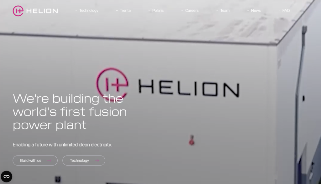 Helion Energy社のホームページ